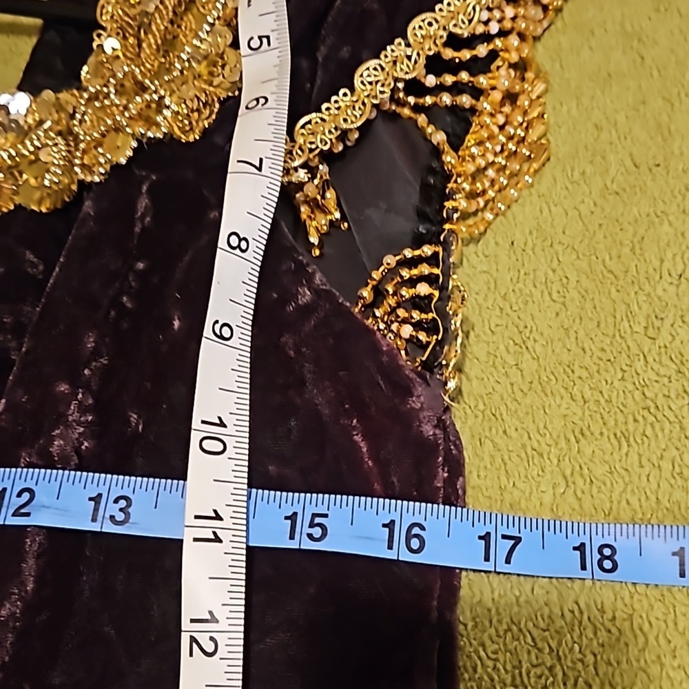 Maxima 100% Velvet Chocolate Gypsy Costume Gown Gold Sequins Beads Size Large 8 - Picture 13 of 17